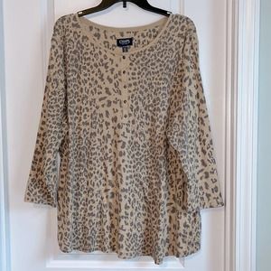 Chaps Long Sleeve Animal Print Tunic Top